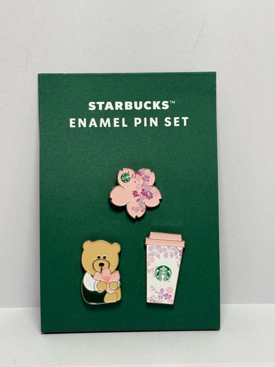 Starbucks Jewelry - Starbucks Cherry Blossom Enamel Pin Set – 3 Pins Bear Sakura Cup NEW